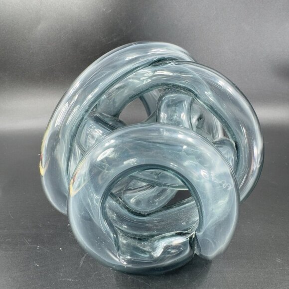 Vintage Hand Blown Glass Knot Sculpture Figurine Paperweight Blue Gray Tint - Picture 6 of 12